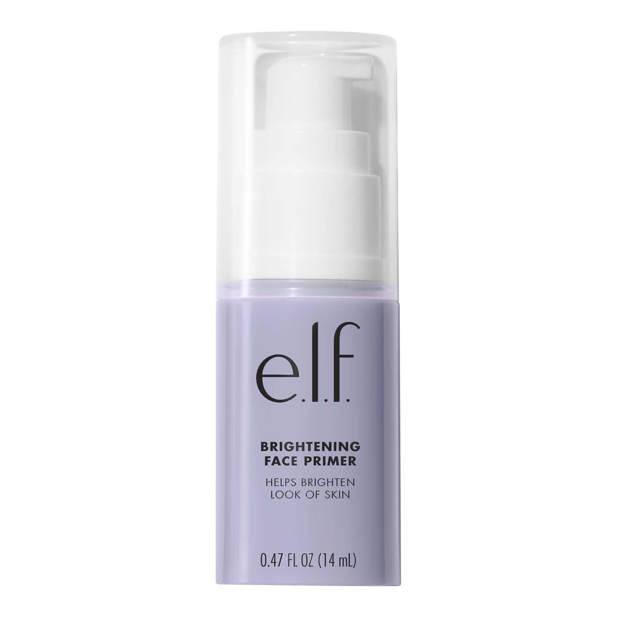 e.l.f. Brightening Lavender Primer bottle demonstrates color correction for a smoother complexion.