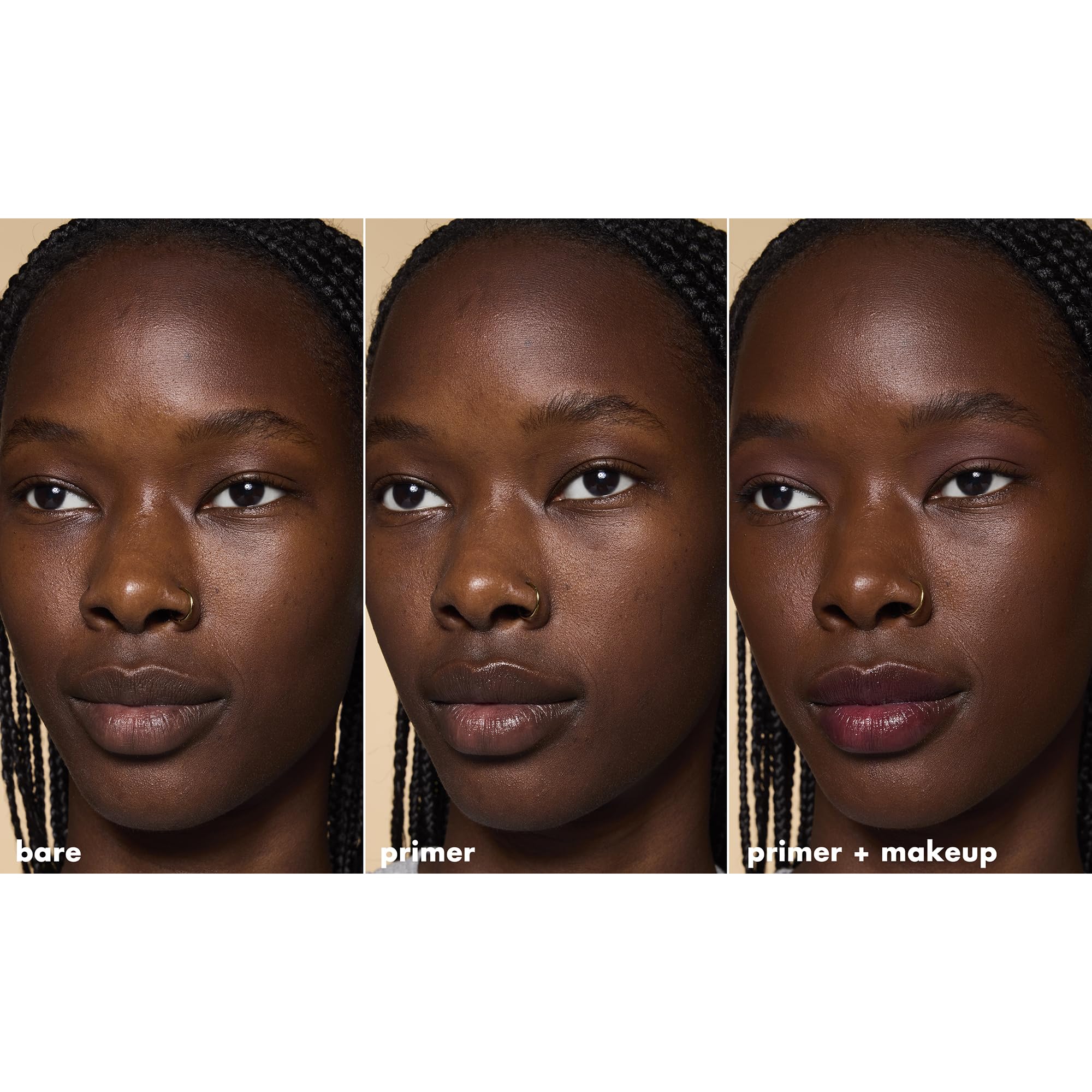 Matte finish result on skin after primer application.