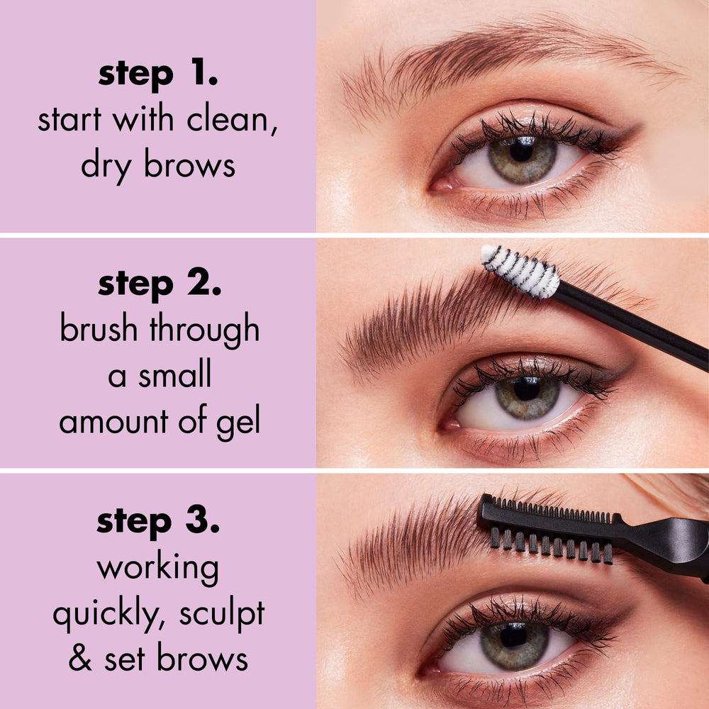 e.l.f. Brow Laminating Gel results show laminated brows after styling.