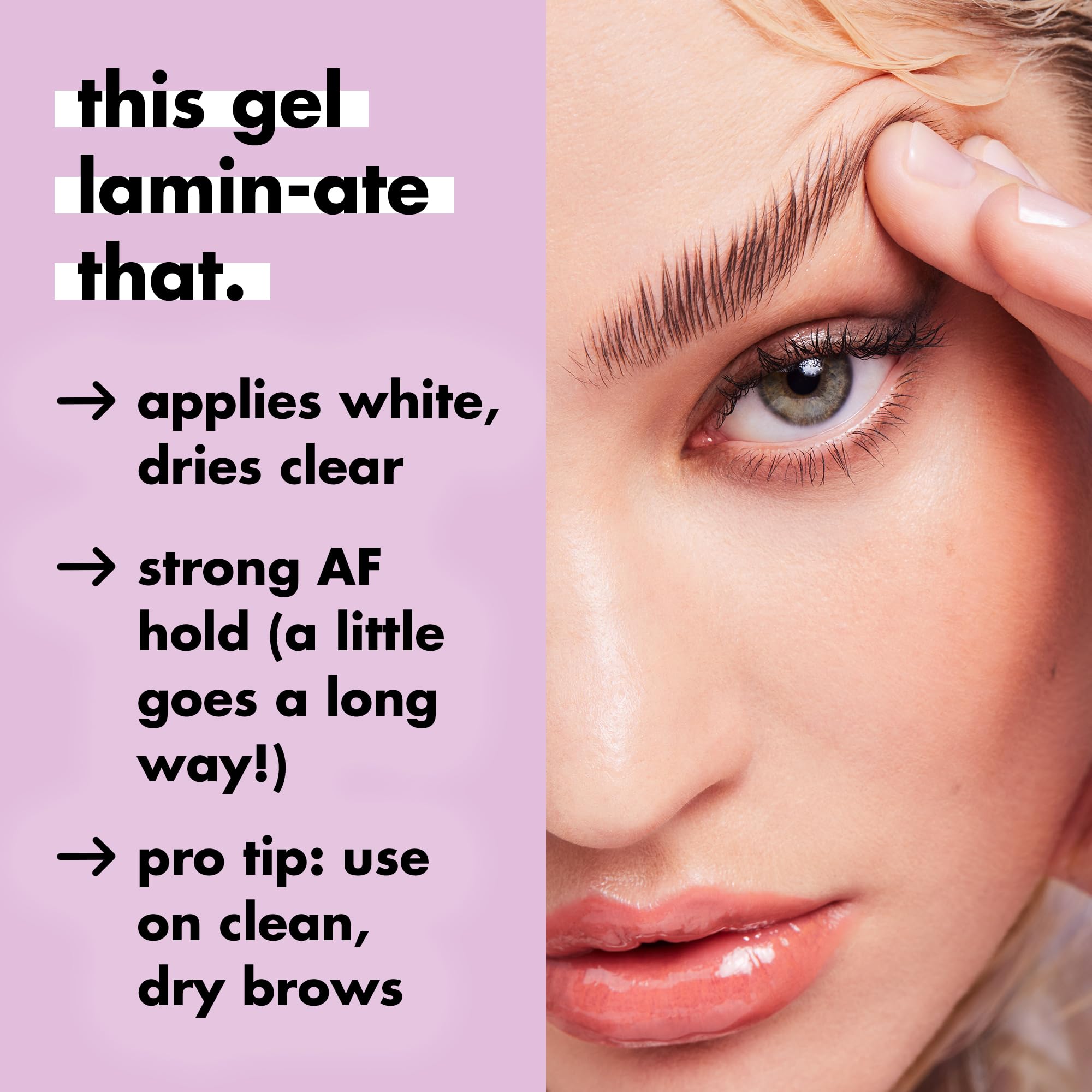 e.l.f. Brow Laminating Gel strong hold with a soft finish, no stiffness.