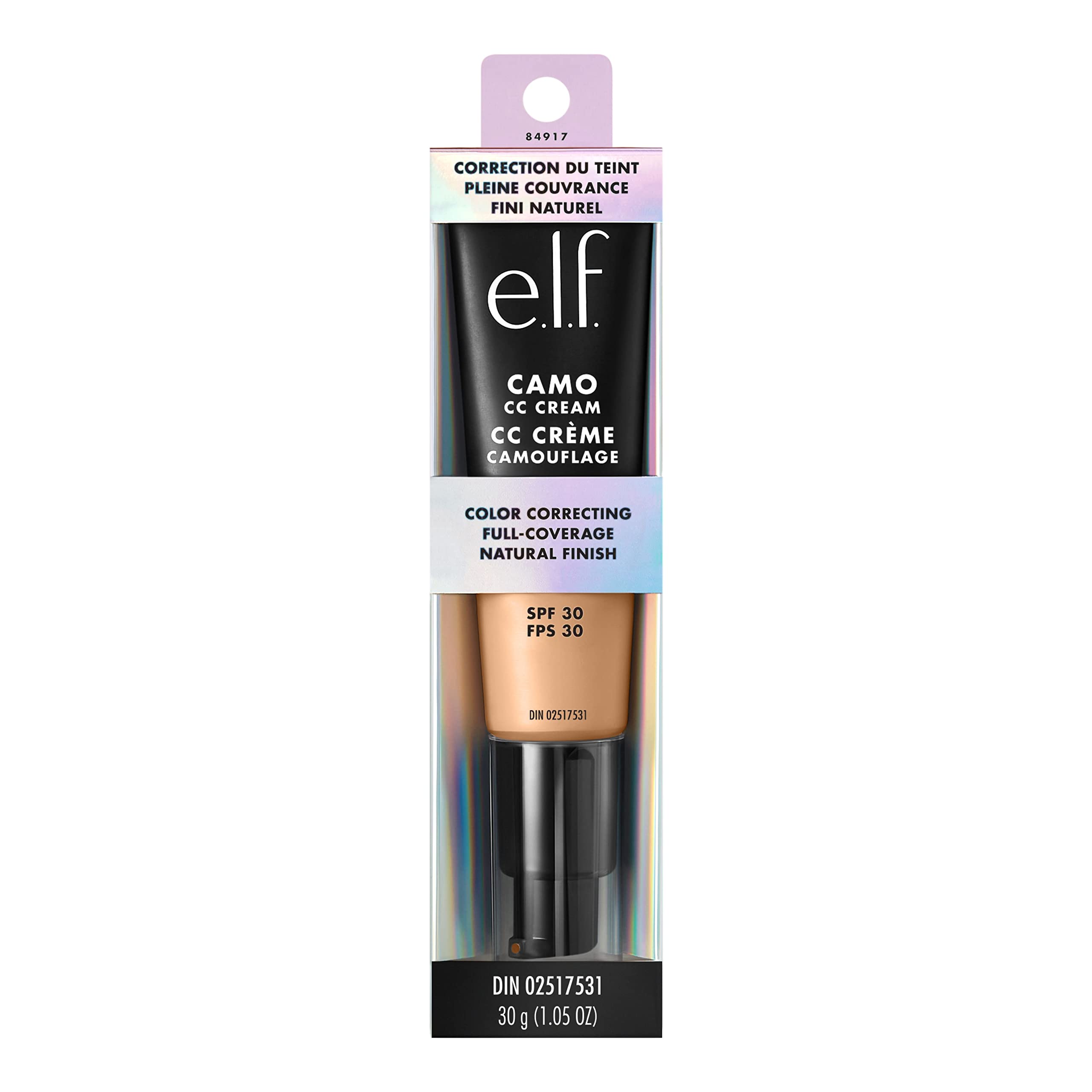 Protección SPF 30 de e.l.f. Camo CC Cream para uso diario.