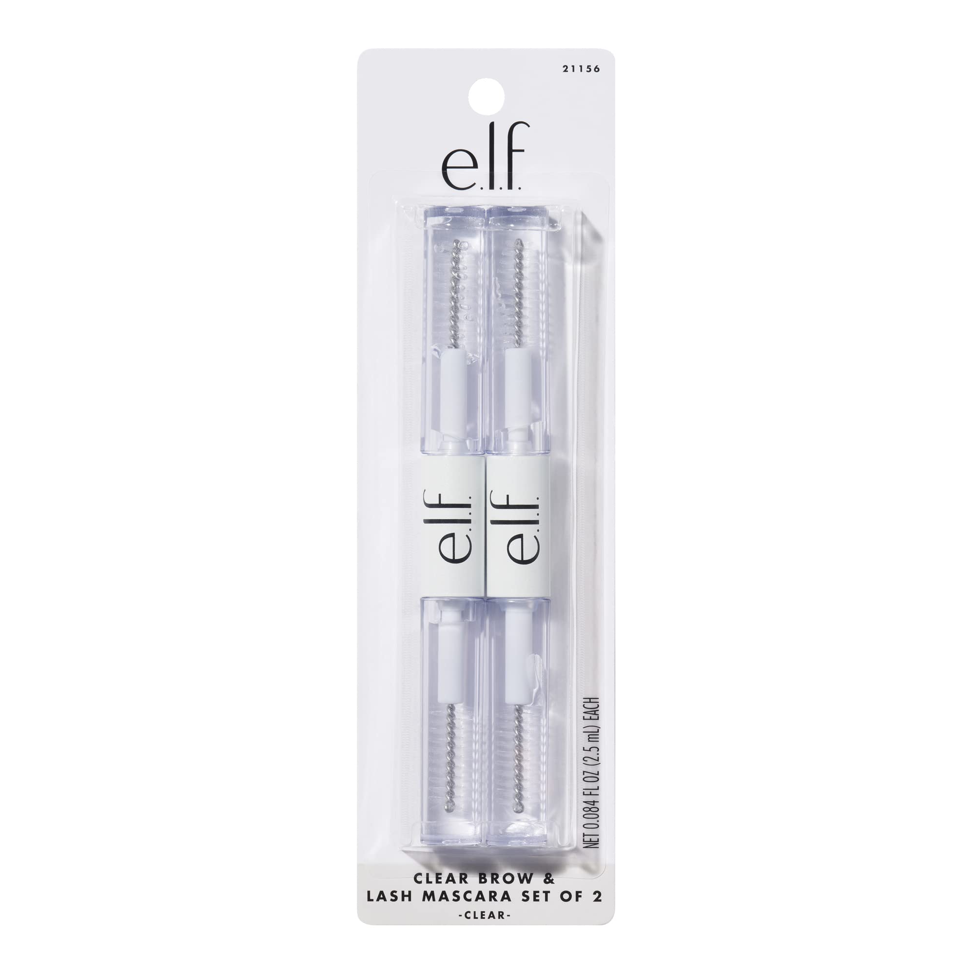 e.l.f. Clear Lash and Brow Mascara 2-Pack dual-ended brush for grooming and separation.