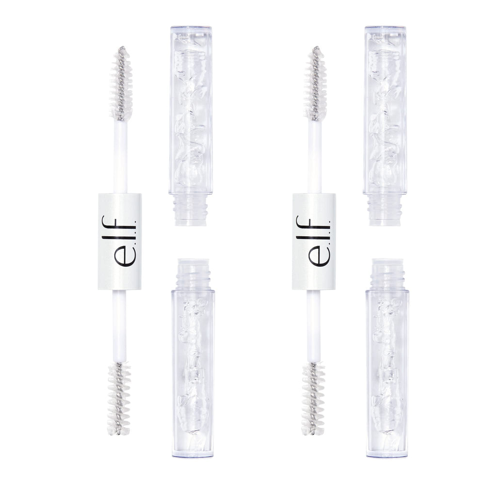 e.l.f. Clear Lash and Brow Mascara 2-Pack close-up shows long-lasting conditioning for lashes and brows.