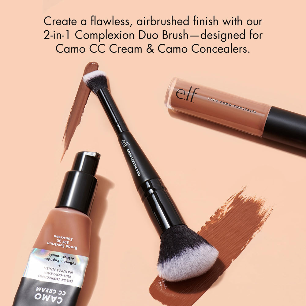 e.l.f. Complexion Duo Brush concealer small end for precise coverage with minimal creasing