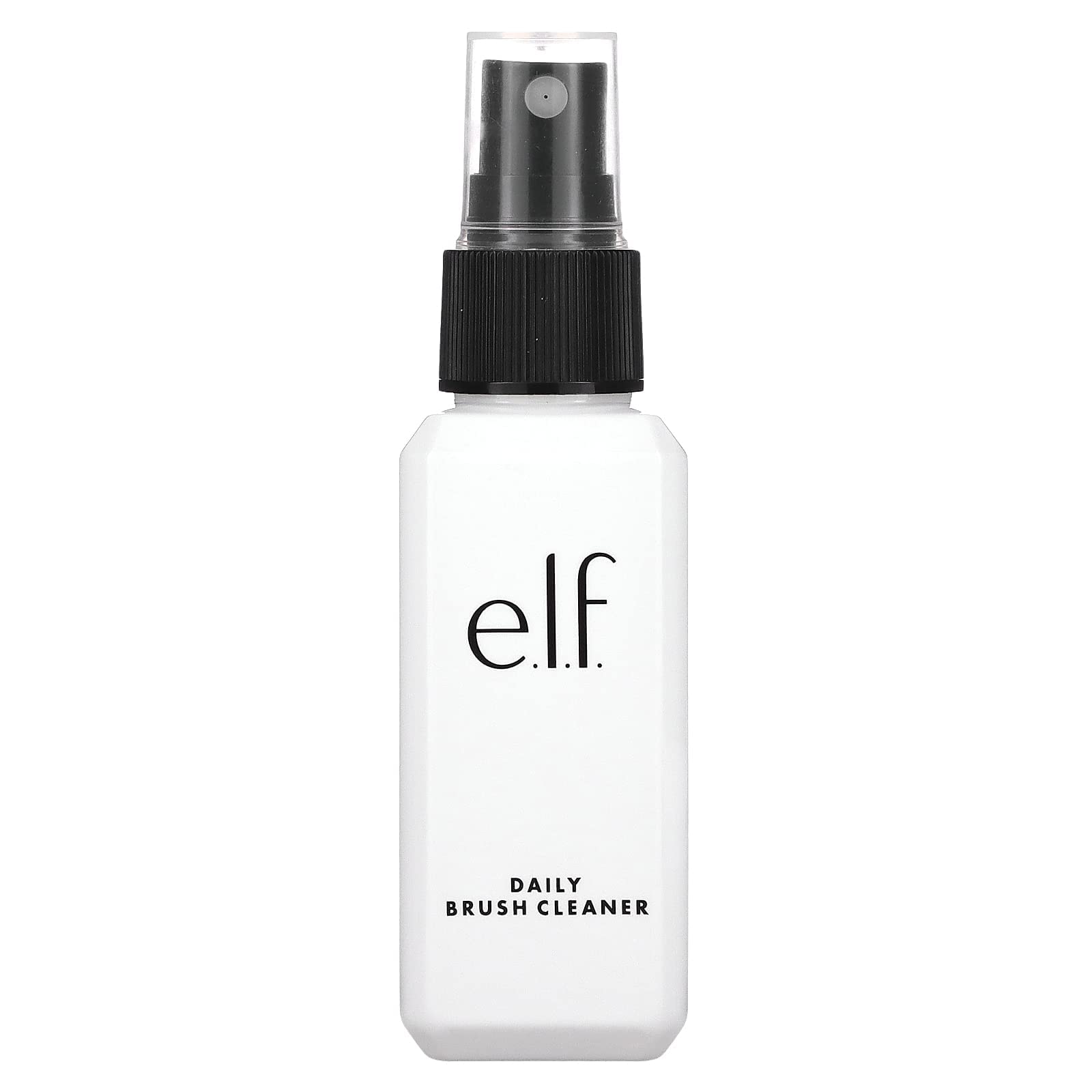 e.l.f. Daily Brush Cleaner spray on bristles demonstrates fast cleansing of makeup residue