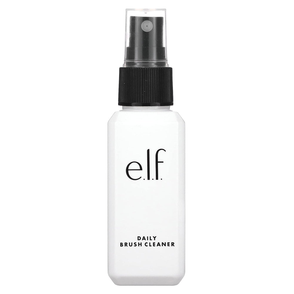 e.l.f. Daily Brush Cleaner spray on bristles demonstrates fast cleansing of makeup residue