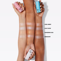 e.l.f. Daily Dew Stick iridescent shade swatches with subtle pearl luminosity.