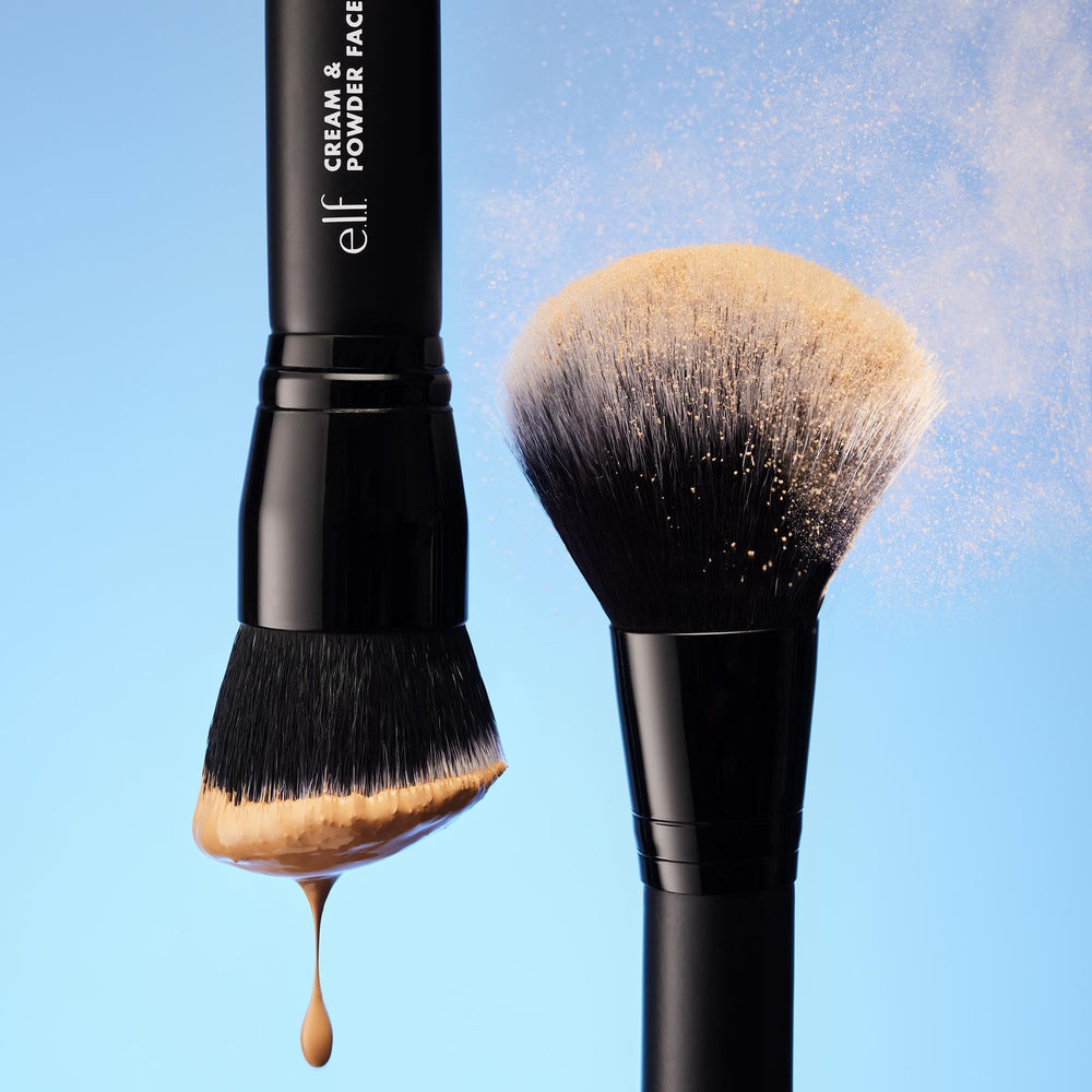 e.l.f. brush with FSC-certified wood handle in hand