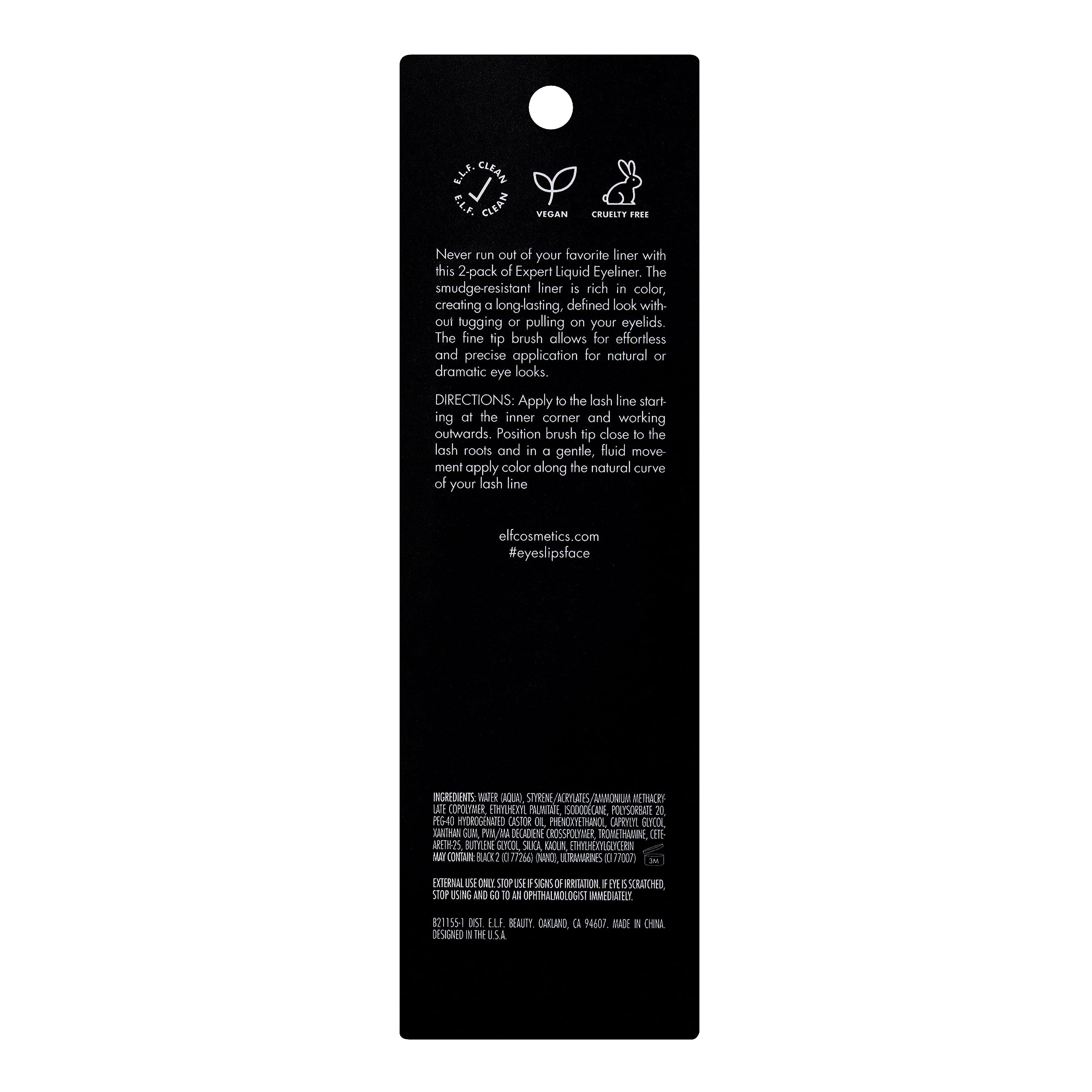 e.l.f. Expert Liquid Liner jet-black swatch shows rich, long-lasting color.