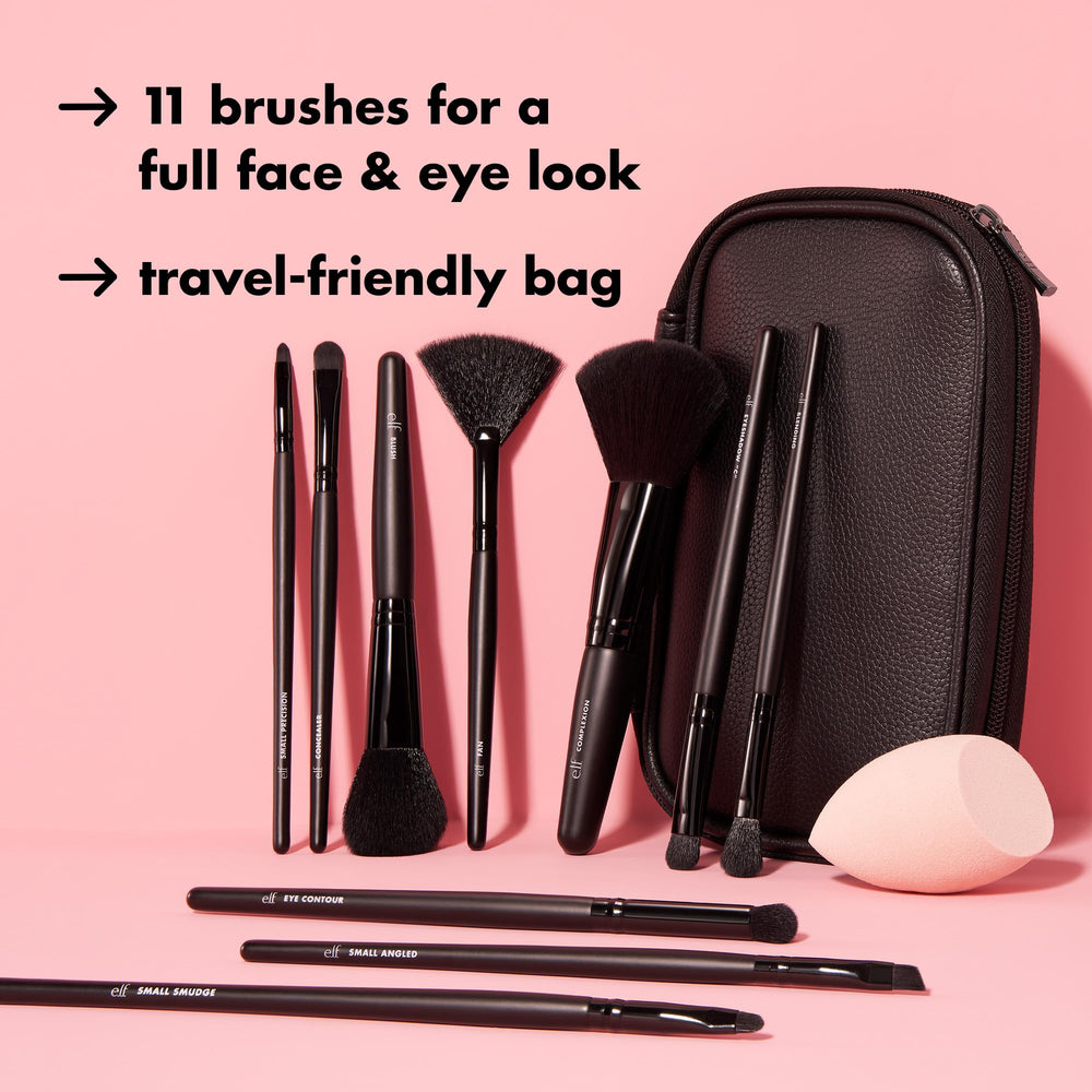 e.l.f. face sponge and brushes close-up for precise concealing