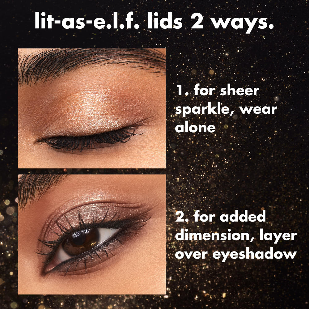 e.l.f. Fine as Fleck applied swatch on lid for a sheer shimmer finish
