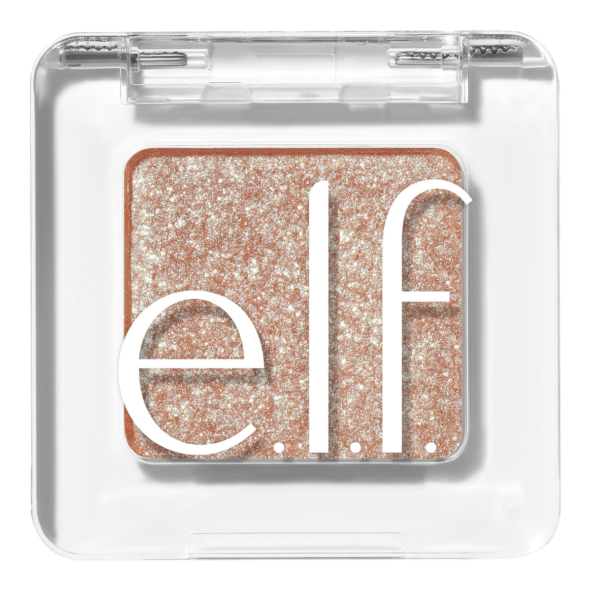 e.l.f. Fine as Fleck glitter eyeshadow topper close-up on compact for party-ready sparkle.