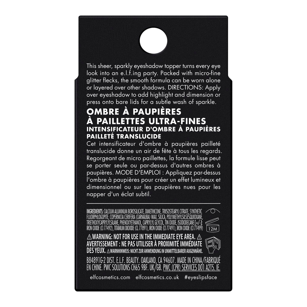 e.l.f. Fine as Fleck glitter eyeshadow topper packaging close-up.