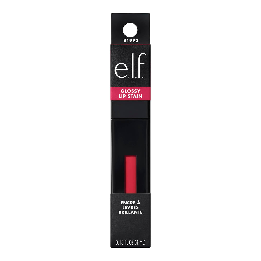 e.l.f. Glossy Lip Stain on lips, sheer color with glossy hint.