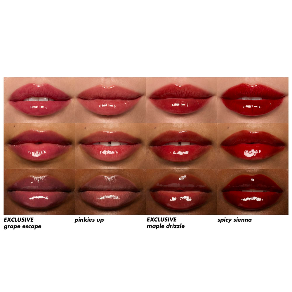 e.l.f. Glossy Lip Stain Maple Drizzle Exclusive swatch of caramel-tinged nude