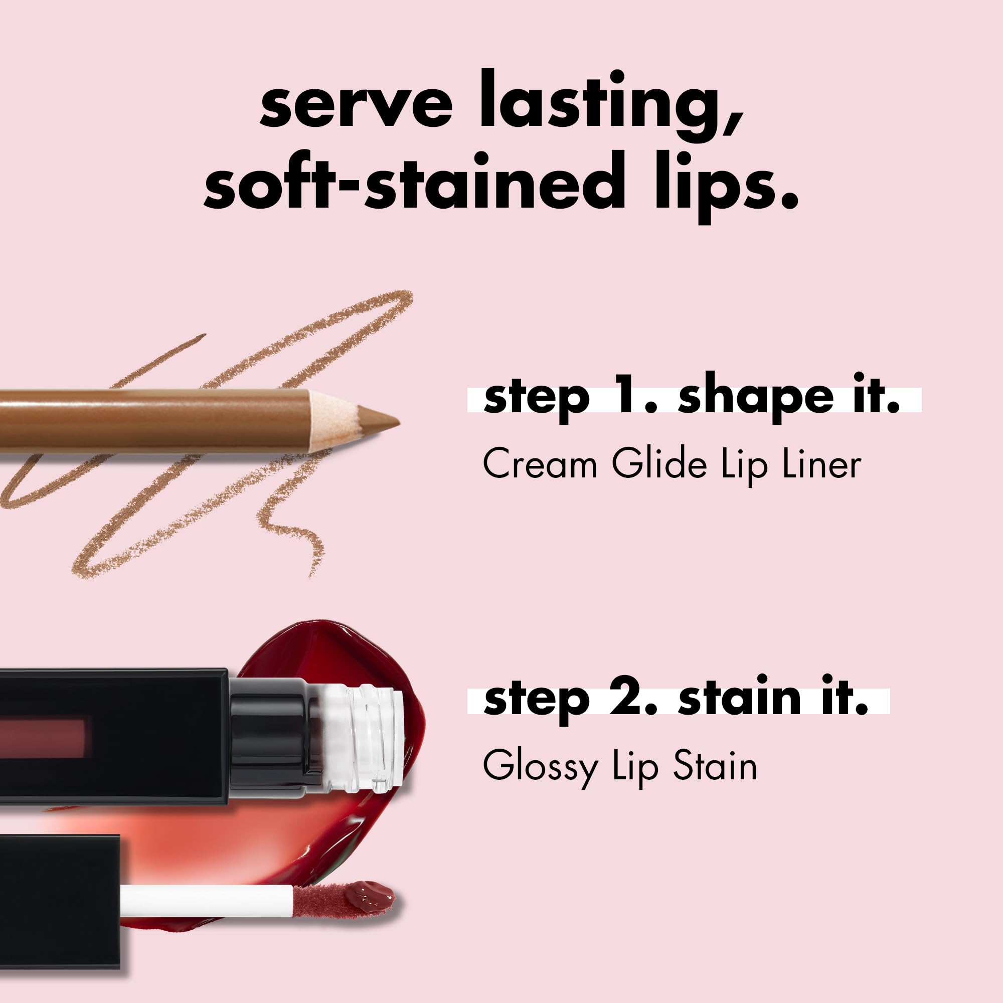 e.l.f. Glossy Lip Stain application swatch demonstrates one-swipe ease.