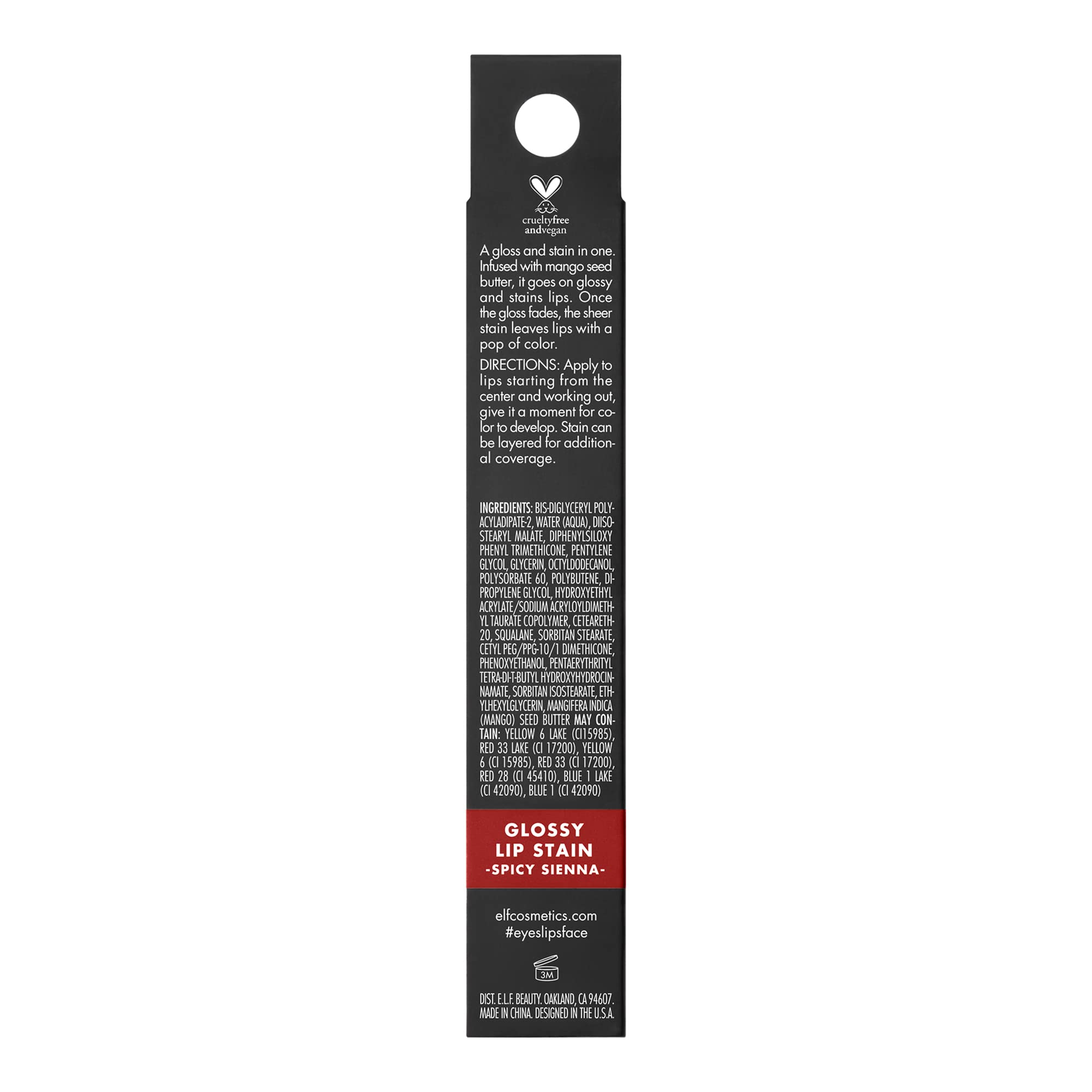 e.l.f. Glossy Lip Stain Spicy Sienna close-up highlights natural sheen.