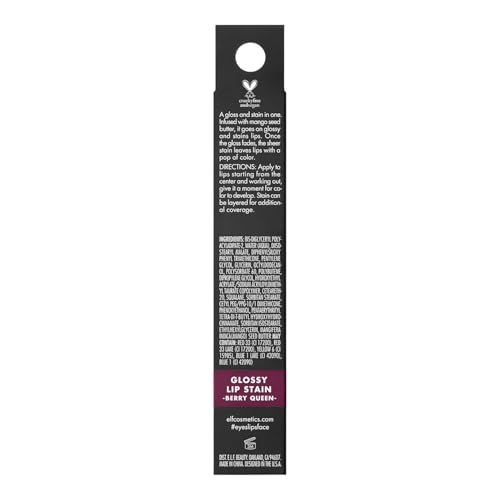e.l.f. Glossy Lip Stain swatch on lips showing glossy finish.