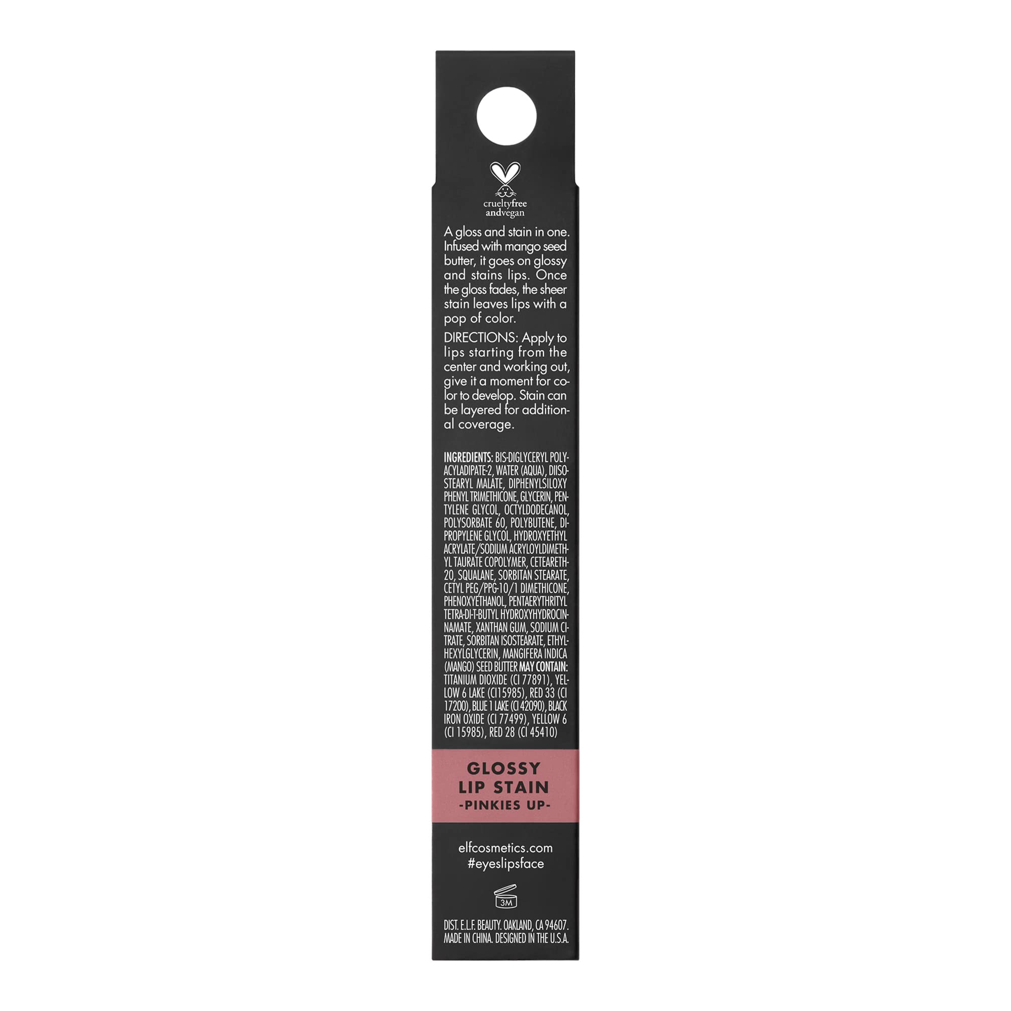 e.l.f. Glossy Lip Stain vegan cruelty-free badge closeup
