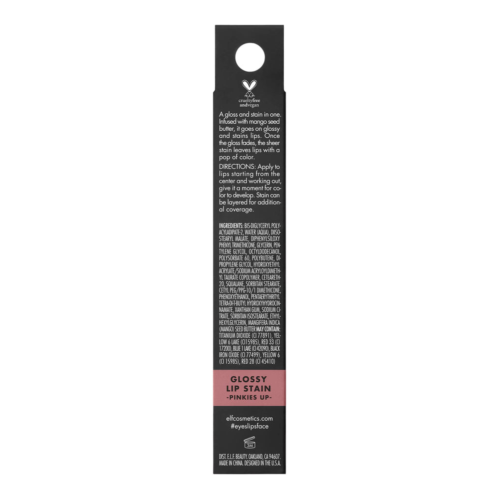 e.l.f. Glossy Lip Stain vegan cruelty-free badge closeup