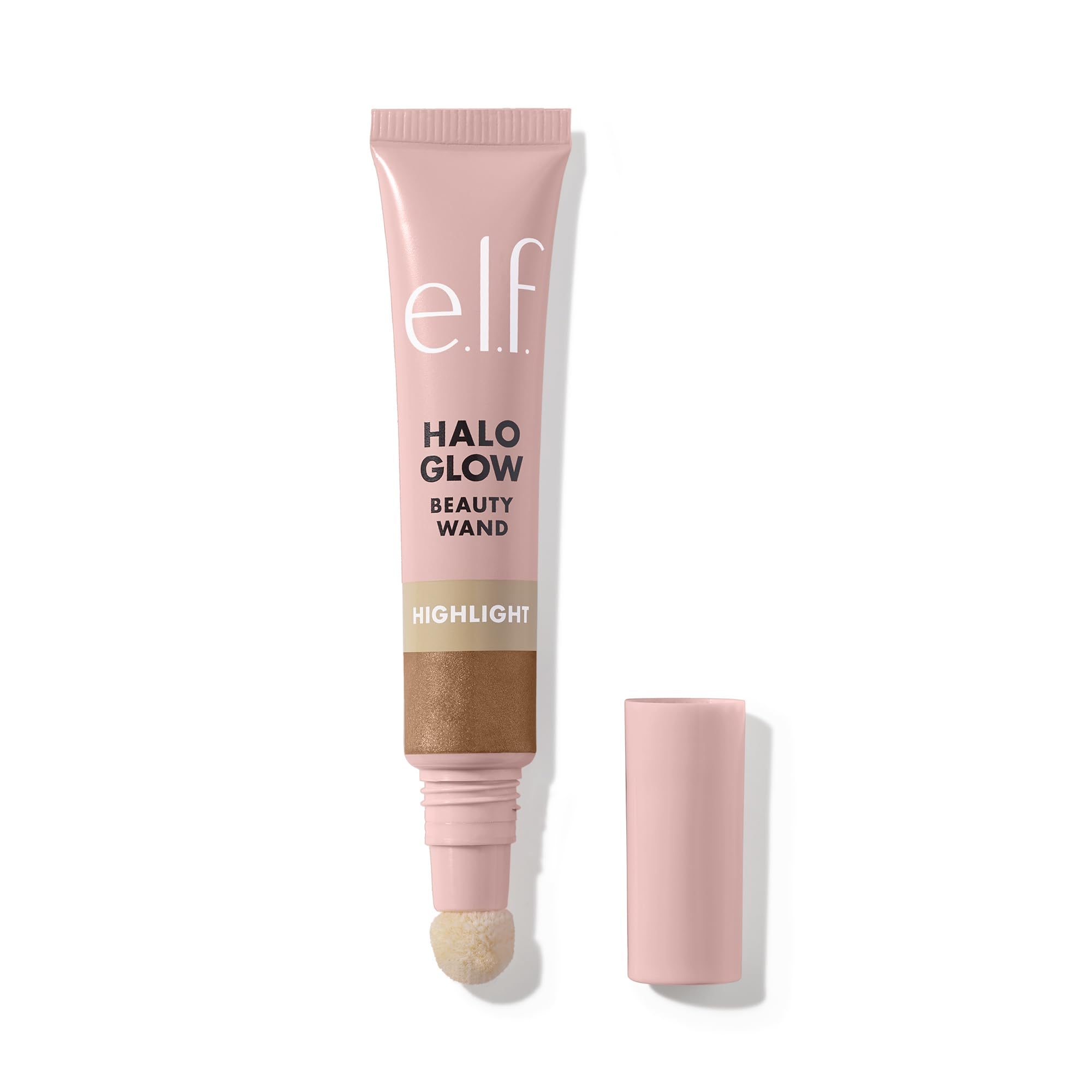 e.l.f. Halo Glow con aplicador cojín para iluminar pómulos con precisión.