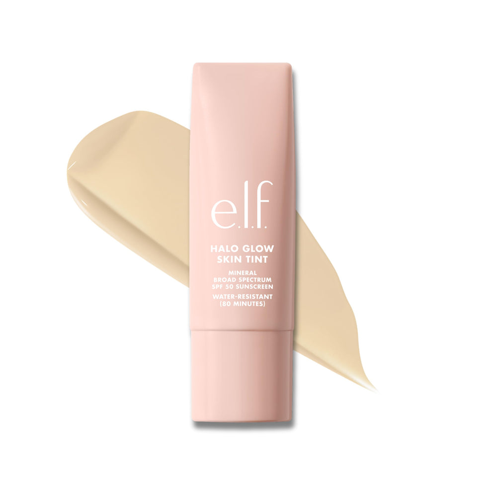 e.l.f. Halo Glow Skin Tint bottle front view with SPF 50 protection.