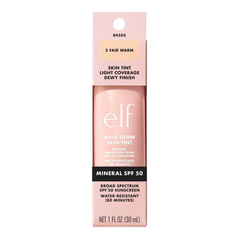 e.l.f. Halo Glow Skin Tint dermatologist-tested badge with niacinamide benefits.