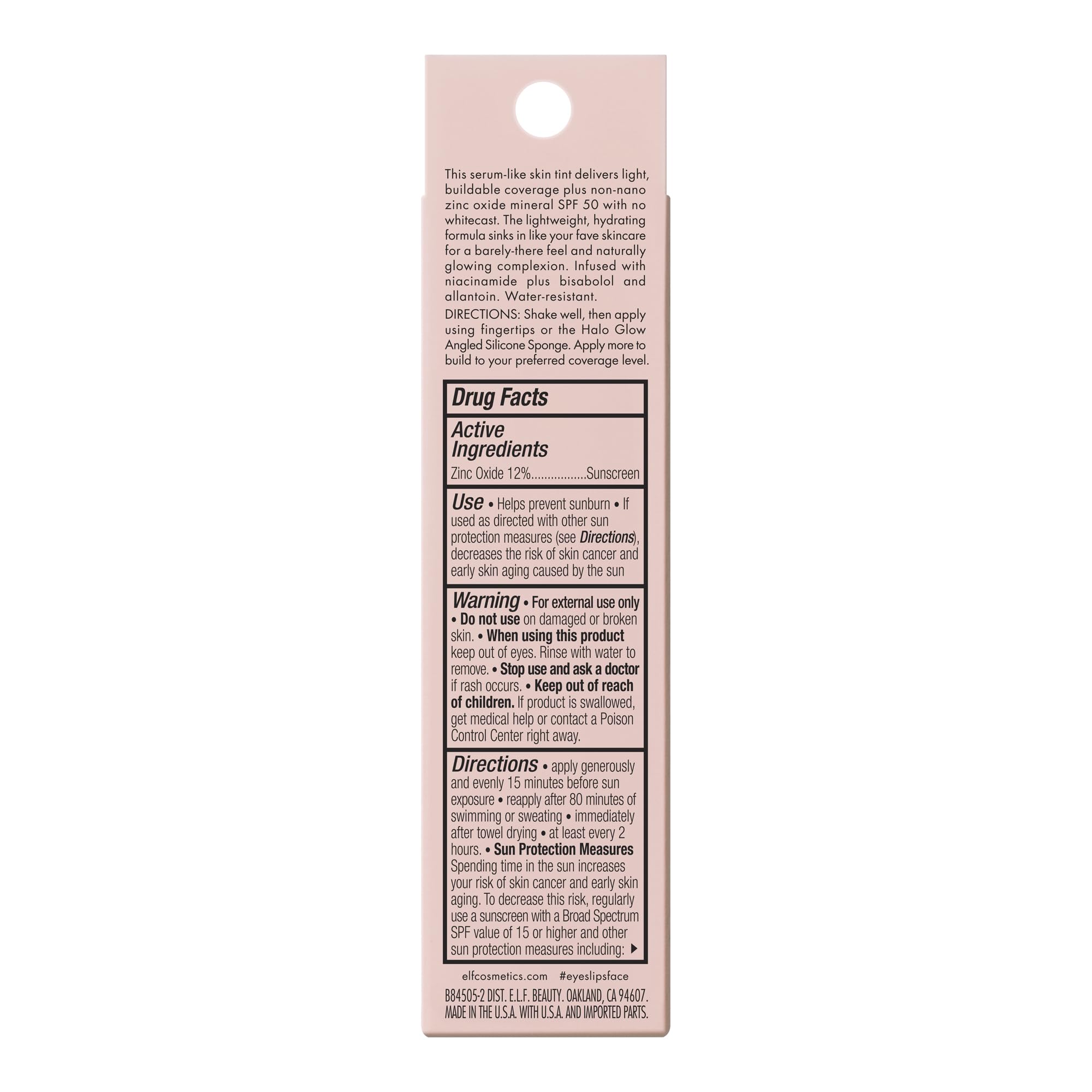 e.l.f. Halo Glow Skin Tint water-resistant claim supports long wear.