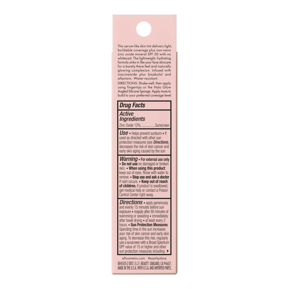 e.l.f. Halo Glow Skin Tint water-resistant claim supports long wear.