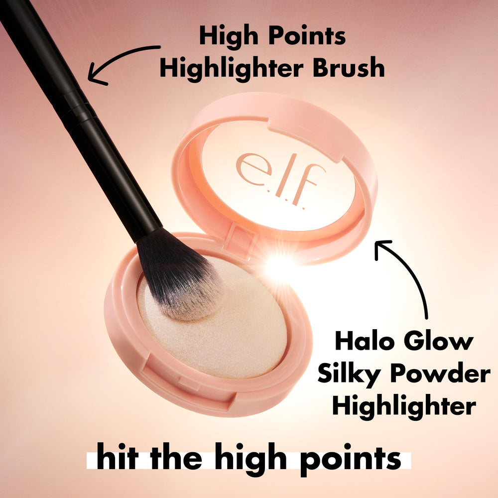e.l.f. High Points Highlighter Brush vegan cruelty-free design in use.