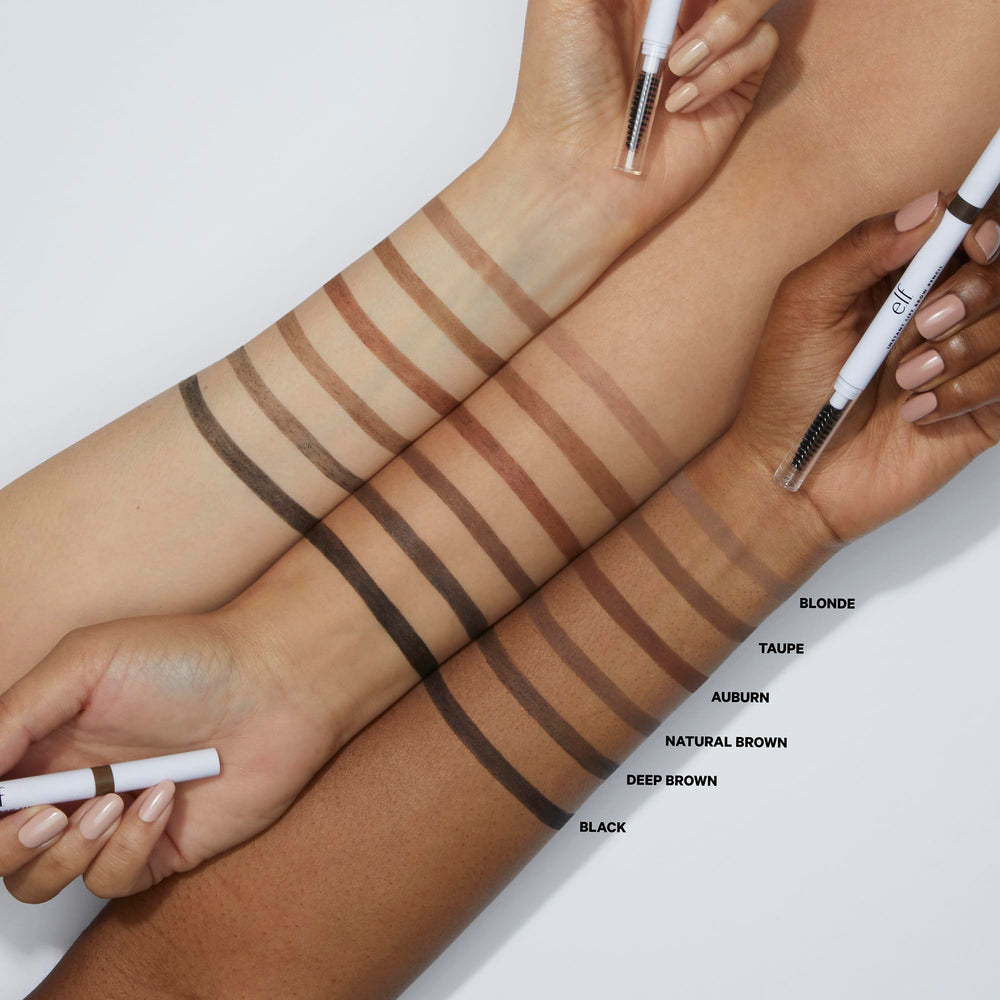 e.l.f. Instant Lift Brow Pencil dual-ended usage with spoolie for shaping brows.