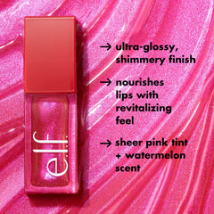 e.l.f. Jelly Pop Glow Reviver Lip Oil application swatch showing smooth glide from plush applicator.