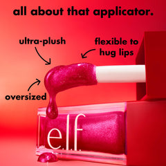 e.l.f. Jelly Pop Glow Reviver Lip Oil on lips with sheer pink gloss and subtle shimmer.