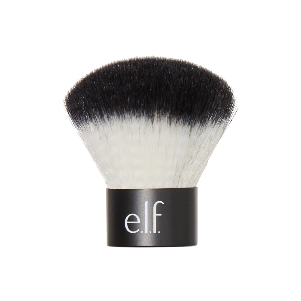 e.l.f. Kabuki face brush compact design for travel-ready, precise powder application.