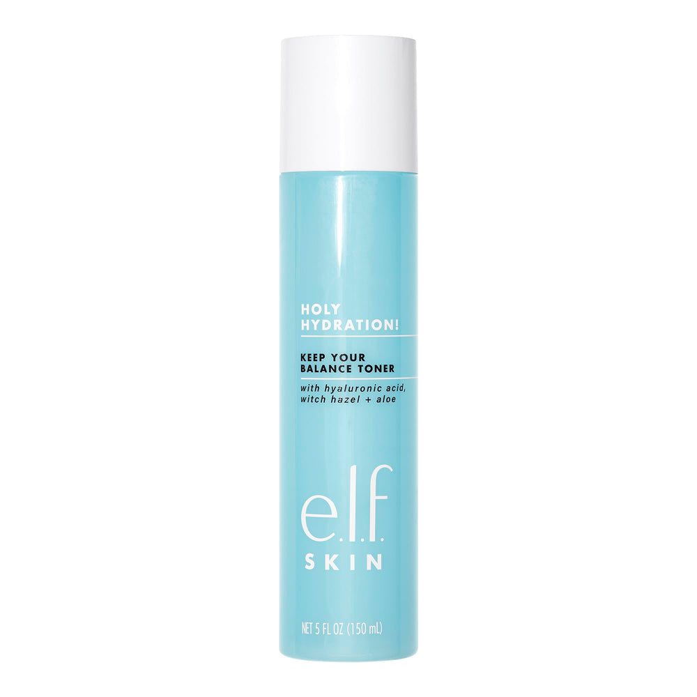 e.l.f. Keep Your Balance toner bottle closeup, showcasing sleek packaging and refreshing skincare.