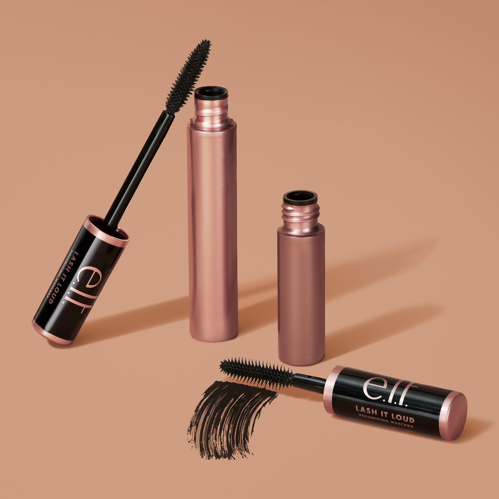 e.l.f. Lash It Loud Mascara Mini before-after swatch highlights instant drama.