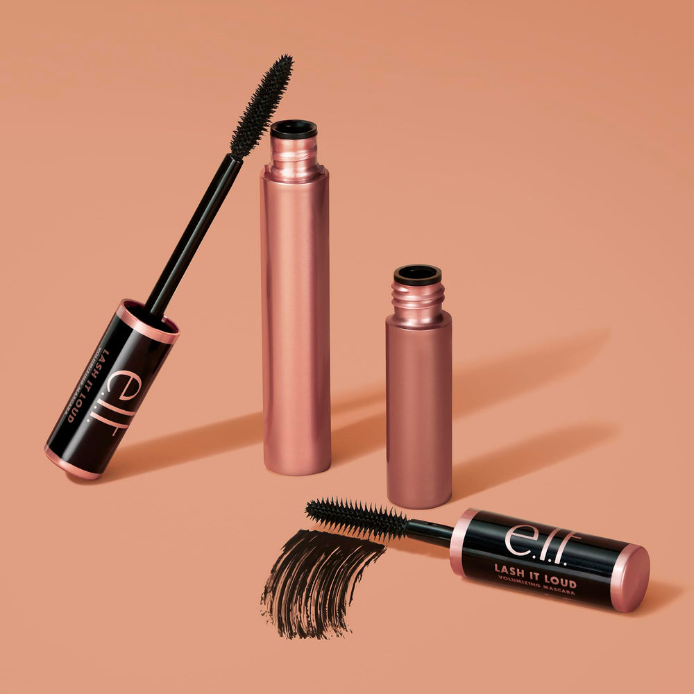 e.l.f. Lash It Loud Mascara Mini before-after swatch highlights instant drama.