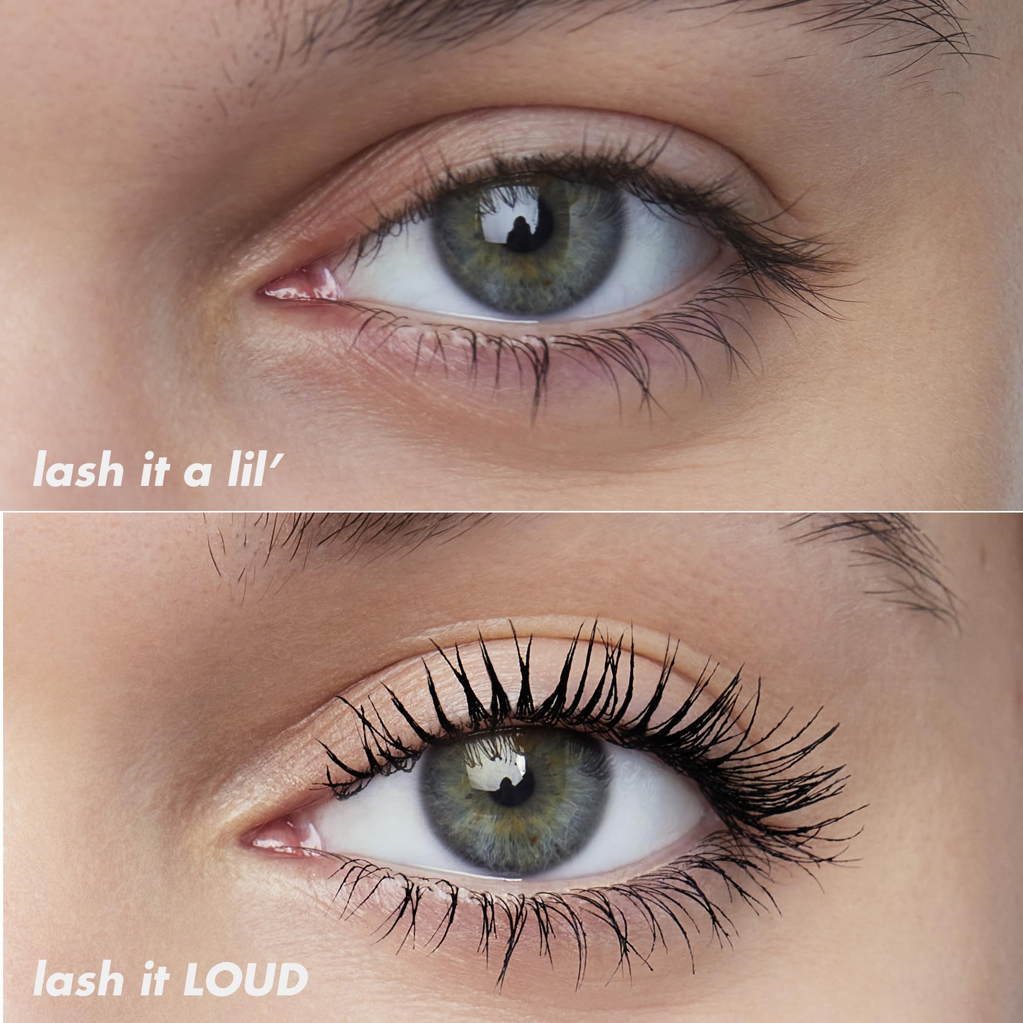 e.l.f. Lash It Loud Mascara Mini wand demonstrates vertical and horizontal bristles for defined volume.