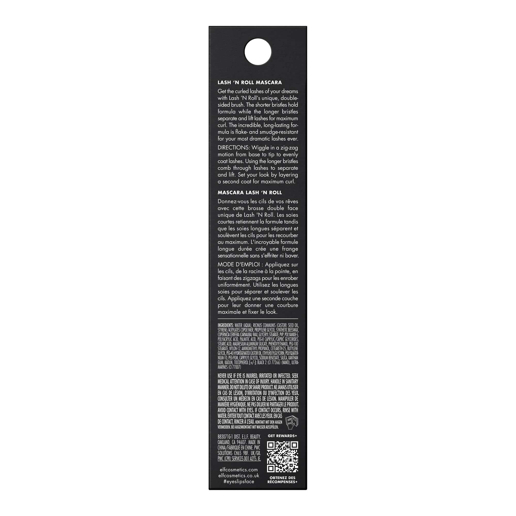 e l f cruelty free logo and packaging for Lash N Roll mascara