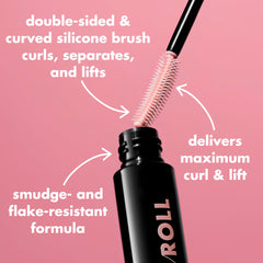 e.l.f. Lash N Roll Mascara long-lasting, smudge-resistant finish keeps lashes uplifted.