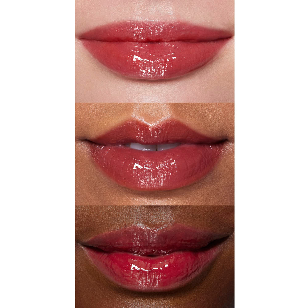 e.l.f. Lip Lacquer Cherry Bomb gloss shine on lips for vibrant glow.