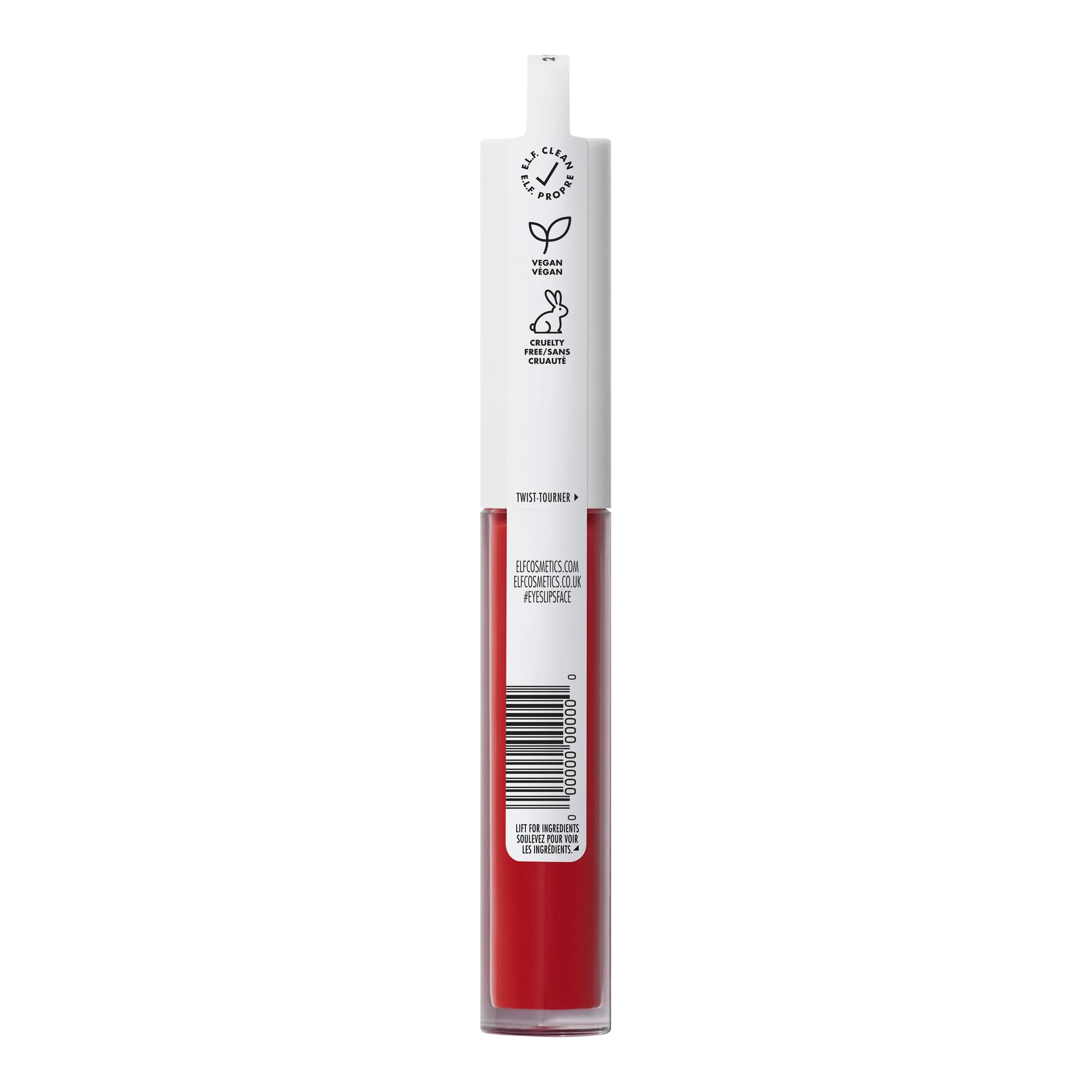 e.l.f. Lip Lacquer Cherry Bomb velvety finish for daily wear.