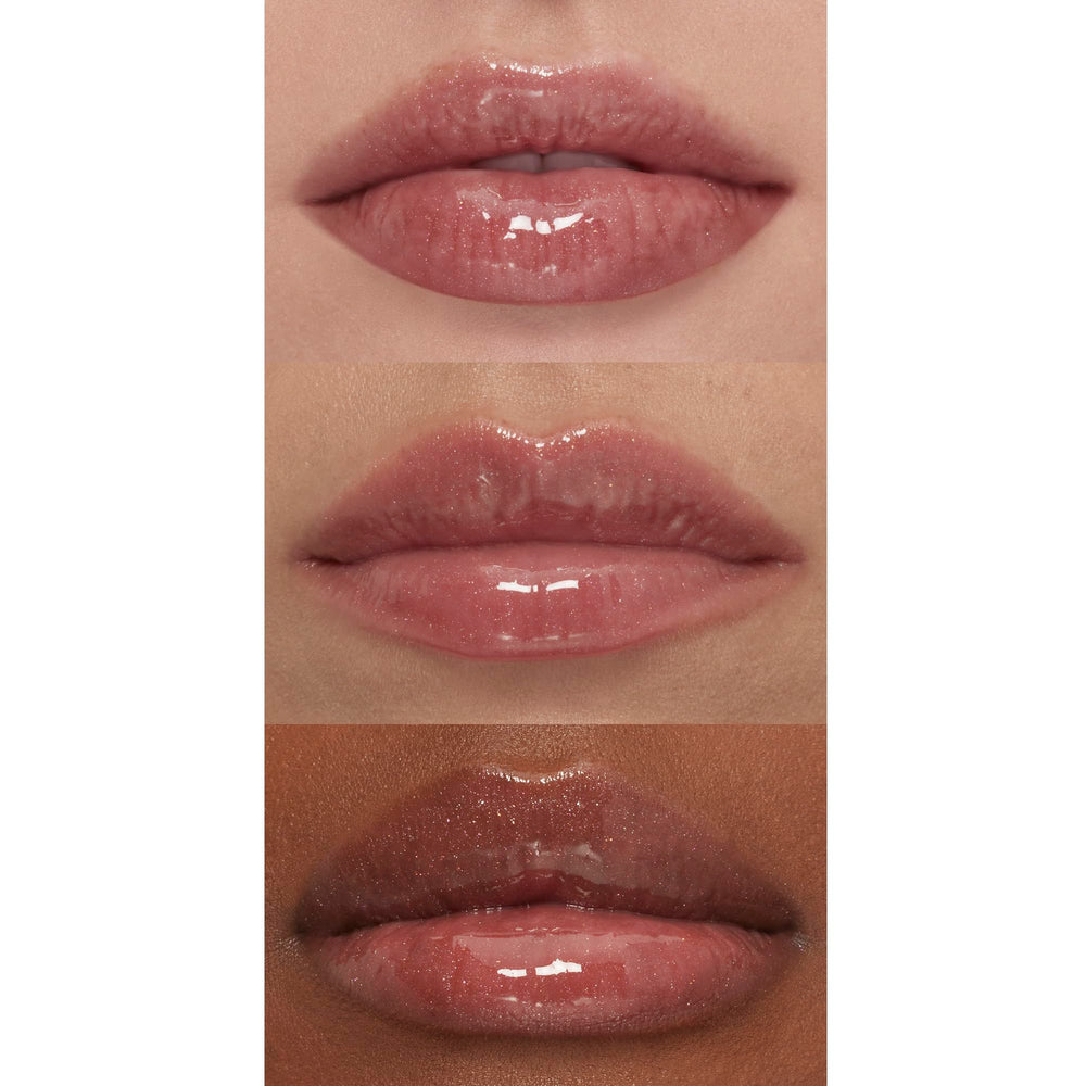 Elf Lip Plumping Gloss Chocolate Glaze close-up emphasizes glossy finish and nourishment