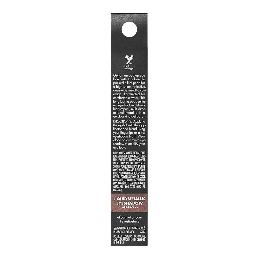 e.l.f. Liquid Metallic Eyeshadow Meteor applied to eyelid for a one-swipe, high-impact look