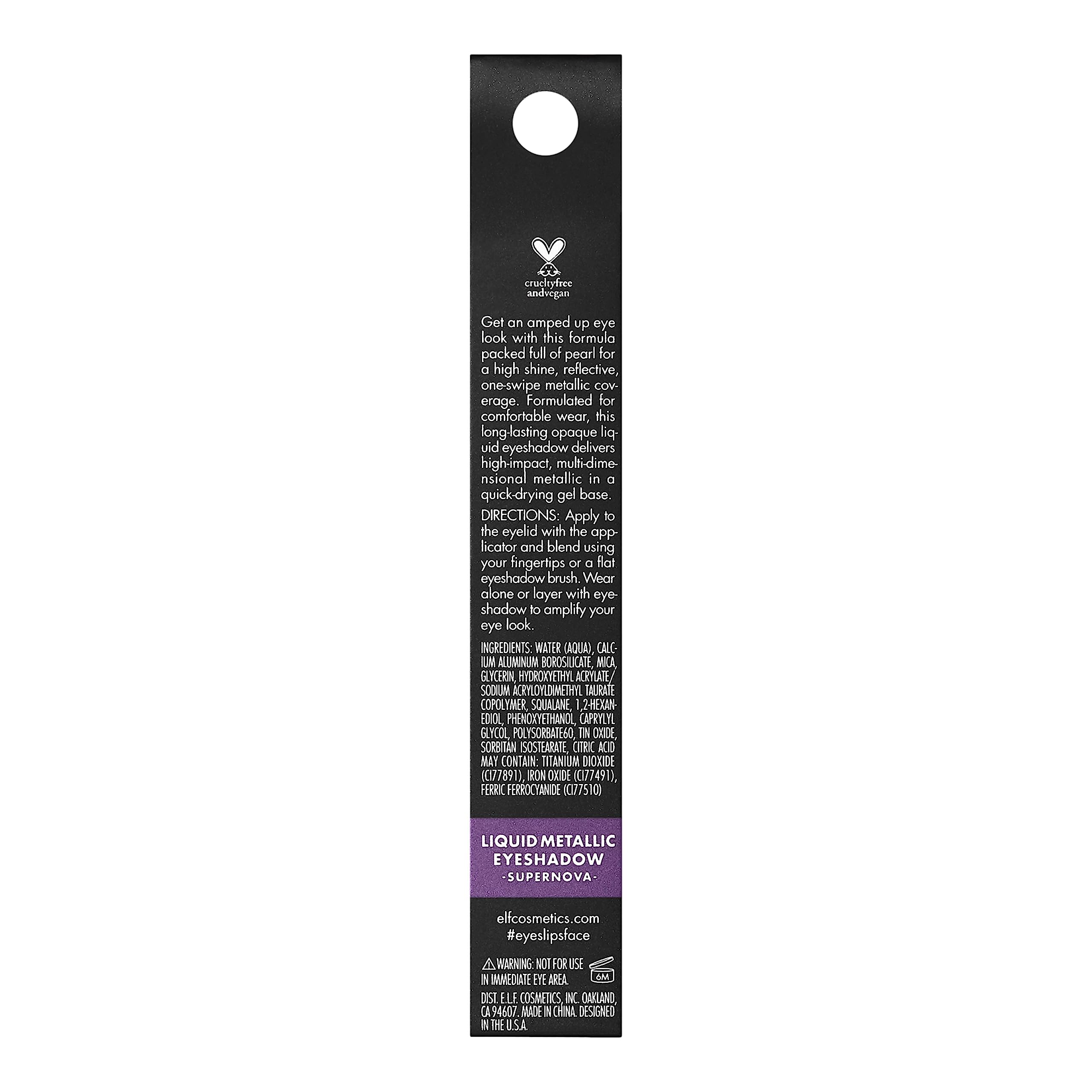 e.l.f. Liquid Metallic Eyeshadow Supernova bottle closeup highlights quick-drying gel formula