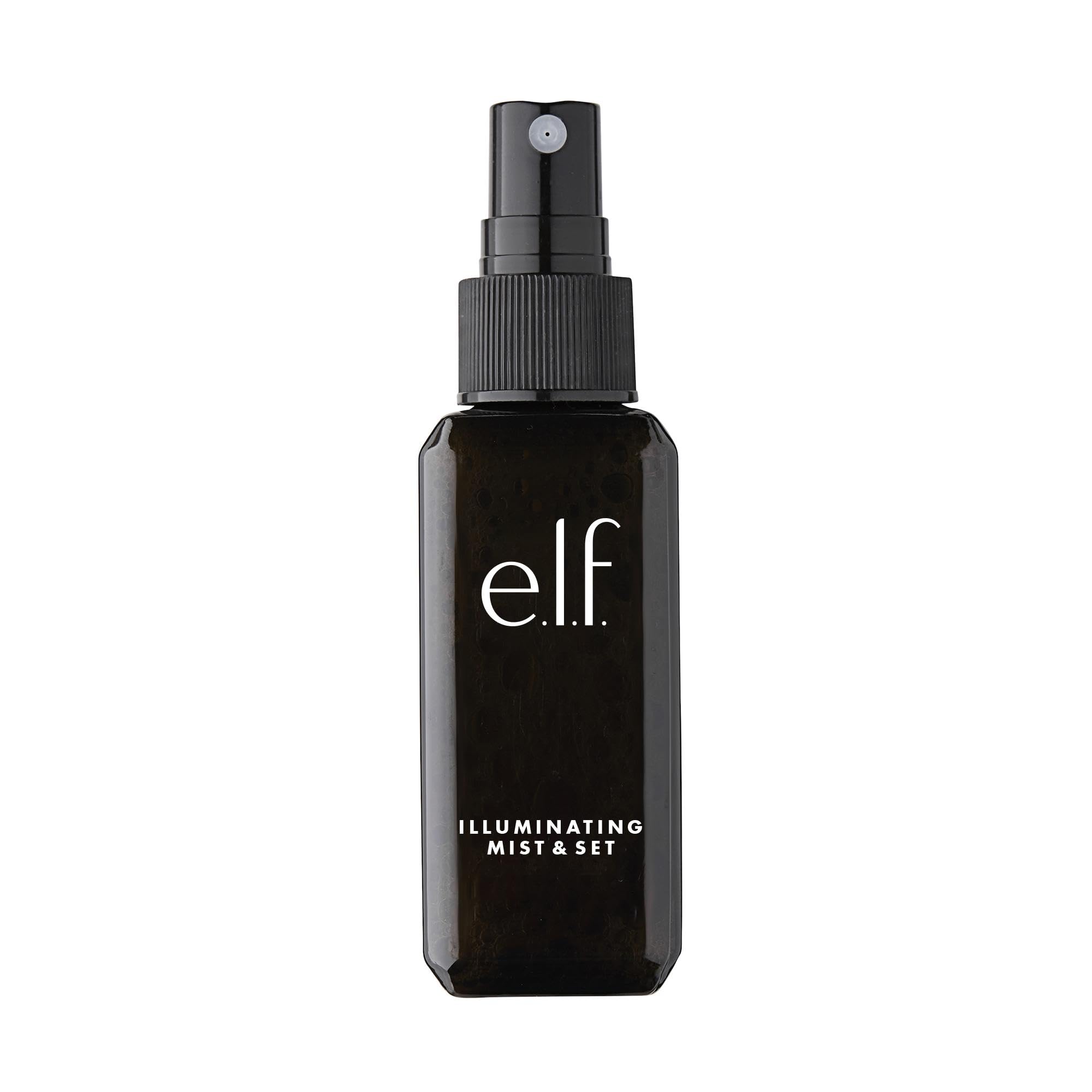 e.l.f. Lumious Mist & Set, botella frontal, aporta brillo suave y fijación ligera