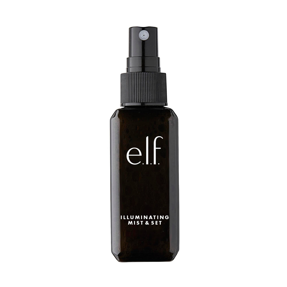 e.l.f. Lumious Mist & Set, botella frontal, aporta brillo suave y fijación ligera