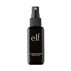 e.l.f. Lumious Mist & Set, botella frontal, aporta brillo suave y fijación ligera