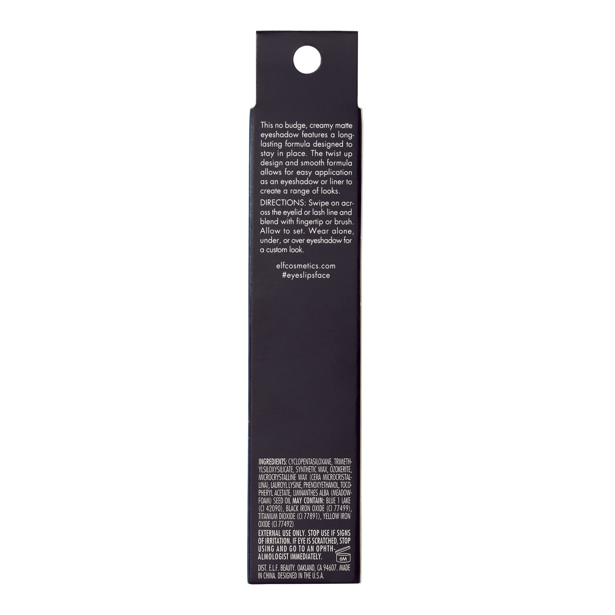 e.l.f. No Budge Matte Shadow Stick creamy, blendable formula for versatile looks.