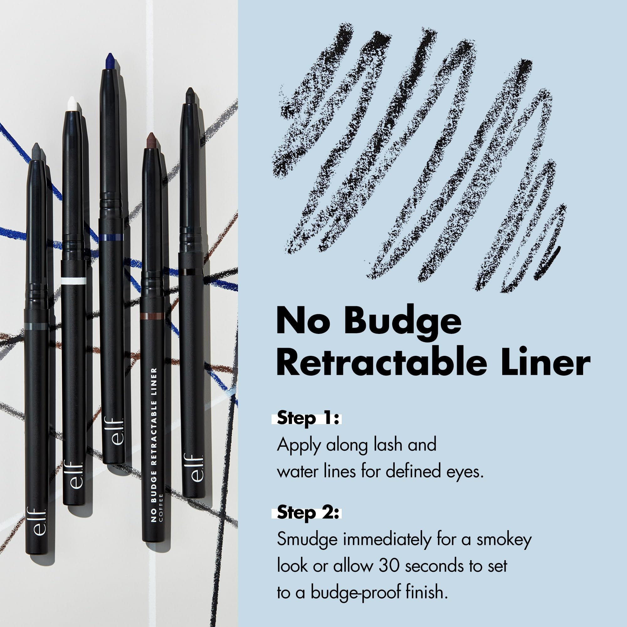e l f No Budge on lash line for crisp, defined grey look